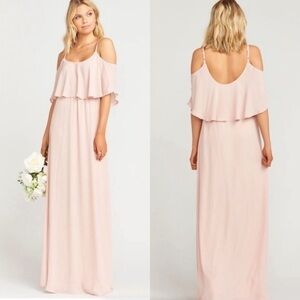 Show Me Your MuMu Dress Size Large Peachy Nude Caitlin Ruffle Maxi NWT